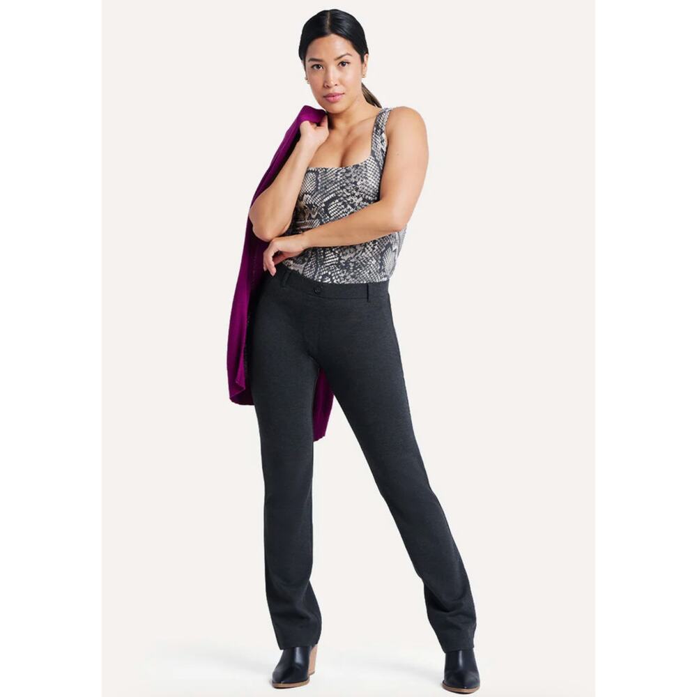Betabrand Pants Straight Leg Comfort Charcoal Gray Yoga Trouser Large Petite
